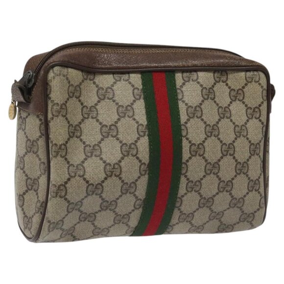 GUCCI GG Supreme Web Sherry Line Clutch Bag PVC Beige Red 56 01 012 Auth th5648 - Picture 1 of 12